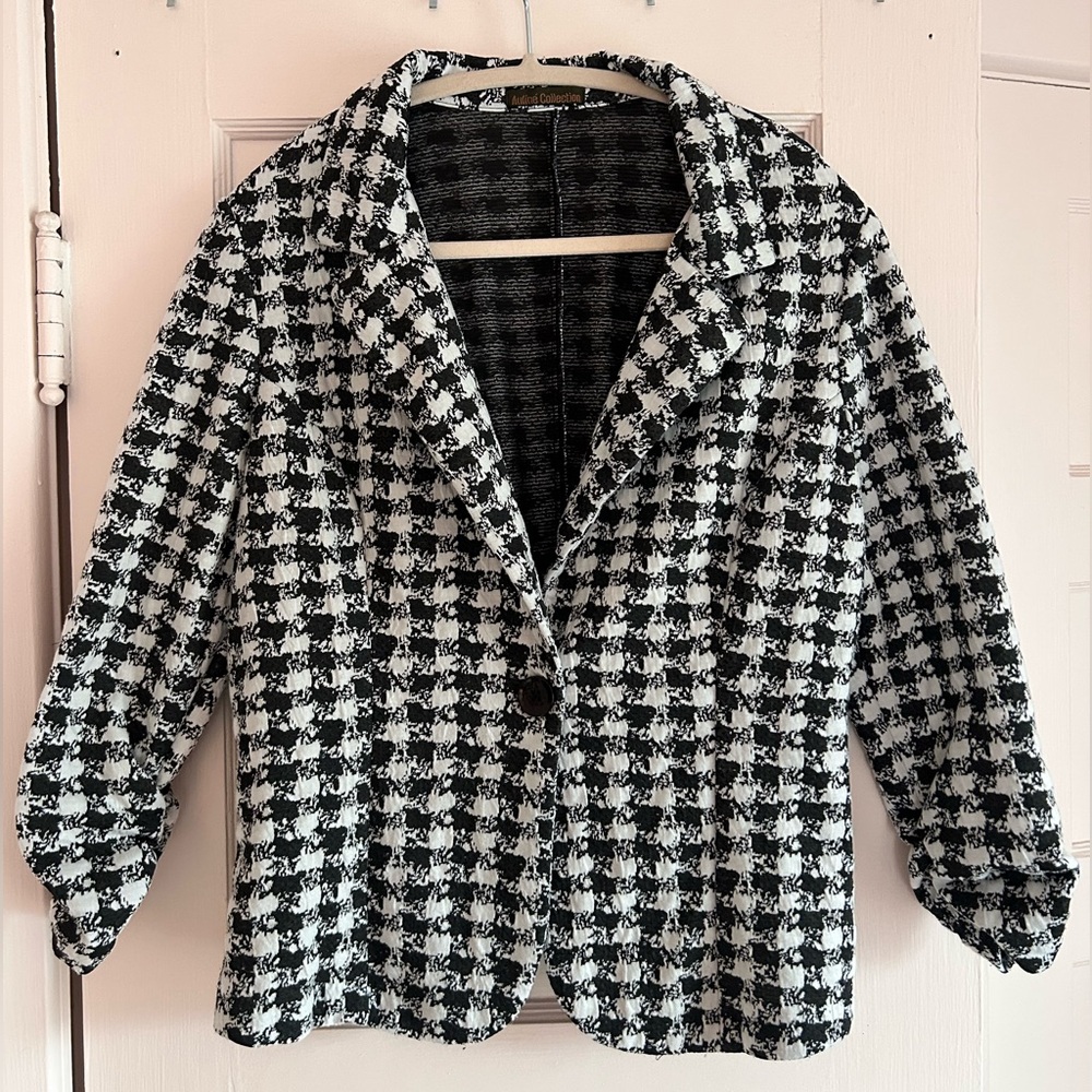 Auliné Collection Black and White Houndstooth Stretch Blazer Size 1X